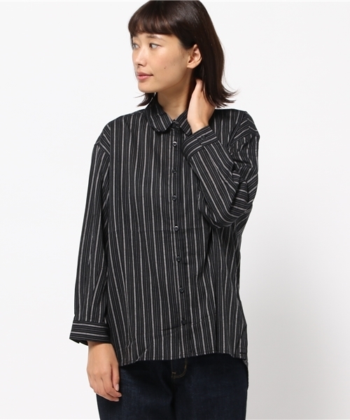 SEVENDAYS=SUNDAY（セブンデイズサンデイ）の「・ストライプ 2WAY長袖オーバーシャツ（シャツ/ブラウス・レディース・ベージュ/オフホワイト/チャコールグレー・M/L）」の2枚目の写真