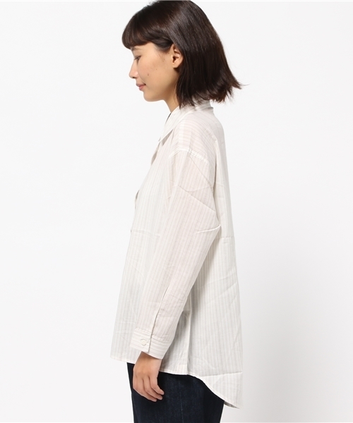 SEVENDAYS=SUNDAY（セブンデイズサンデイ）の「・ストライプ 2WAY長袖オーバーシャツ（シャツ/ブラウス・レディース・ベージュ/オフホワイト/チャコールグレー・M/L）」の8枚目の写真