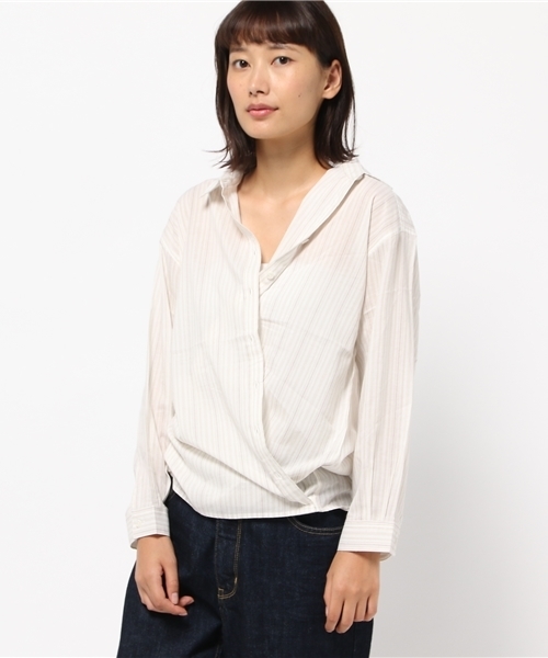 SEVENDAYS=SUNDAY（セブンデイズサンデイ）の「・ストライプ 2WAY長袖オーバーシャツ（シャツ/ブラウス・レディース・ベージュ/オフホワイト/チャコールグレー・M/L）」の6枚目の写真