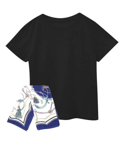 Luz Llena (philter)（ラズレナ　フィルター）の「[スカーフ付き]クルーネック無地Tシャツ（Tシャツ/カットソー・レディース・ホワイト/ブラック・MEDIUM）」の2枚目の写真