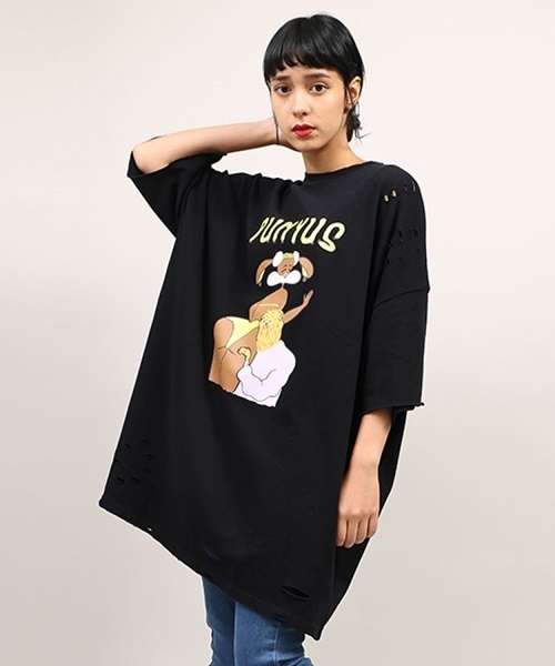 PUNYUS（プニュズ）の「FUGUバニービッグTシャツ（Tシャツ/カットソー・レディース・グリーン/ブラック/サックスブルー/ホワイト・FREE）」の3枚目の写真