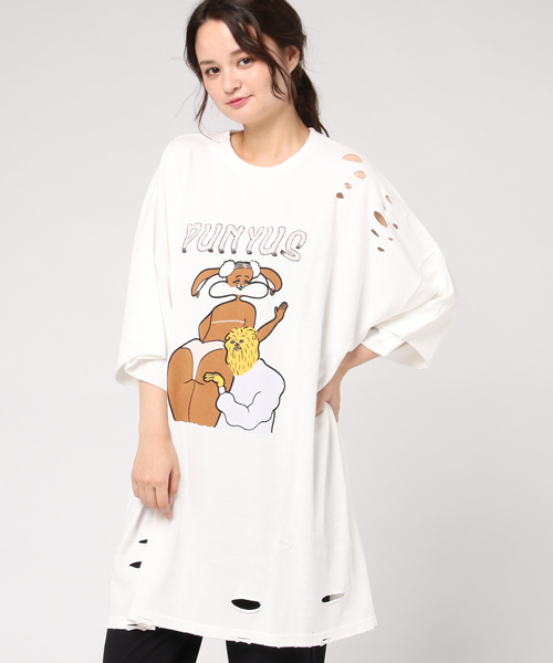 PUNYUS（プニュズ）の「FUGUバニービッグTシャツ（Tシャツ/カットソー・レディース・グリーン/ブラック/サックスブルー/ホワイト・FREE）」の2枚目の写真