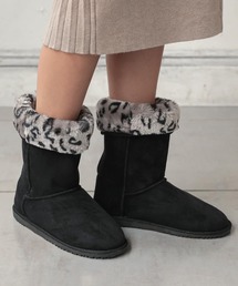 KOBE LETTUCE | 暖か幸せ心地で冷え知らず！選べるファー[無地orレオパード柄]★美脚Richベーシックミドル丈ムートンブーツ/レディースシューズ[H534]神戸レタス(ブーツ)