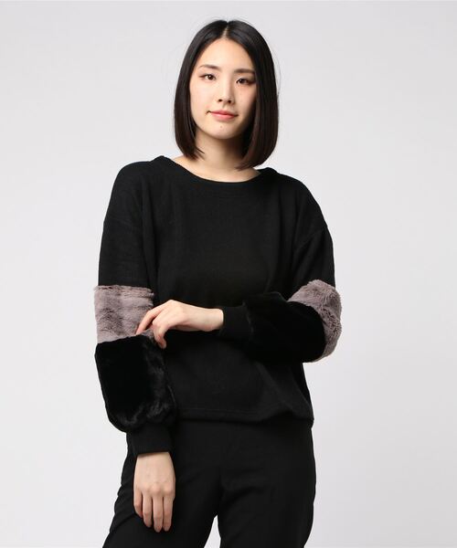 STYLEBLOCK（スタイルブロック）の「サカリバ起毛×フェイクファースリーブプルオーバー（Tシャツ/カットソー・レディース・ブラウン/アイボリー/ネイビー/ブラック・M）」の3枚目の写真