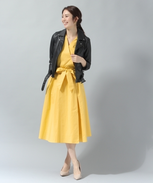 Andemiu（アンデミュウ）の「ムジガラノースリラップワンピース785893（ワンピース・レディース・チェック/イエロー/ネイビー/ピンク・FREE）」の9枚目の写真