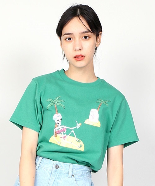 PUNYUS（プニュズ）の「スカルTシャツ（Tシャツ/カットソー・レディース・ホワイト/ブラック/グリーン/ライトパープル・1/2/4/3）」の3枚目の写真