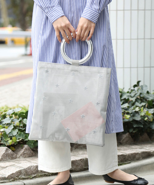 Casselini(キャセリーニ)の「【WEB限定】【Casselini】チュールスター刺繍トートバッグ(トートバッグ)」|シルバー