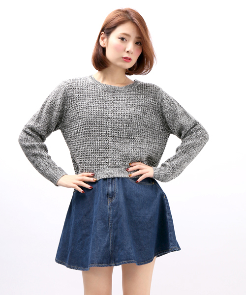 WEGO（ウィゴー）の「WEGO/チャンキーショートニット（ニット/セーター・レディース・ホワイト/グリーン系その他/ブルー/杢グレー・FREE）」の3枚目の写真