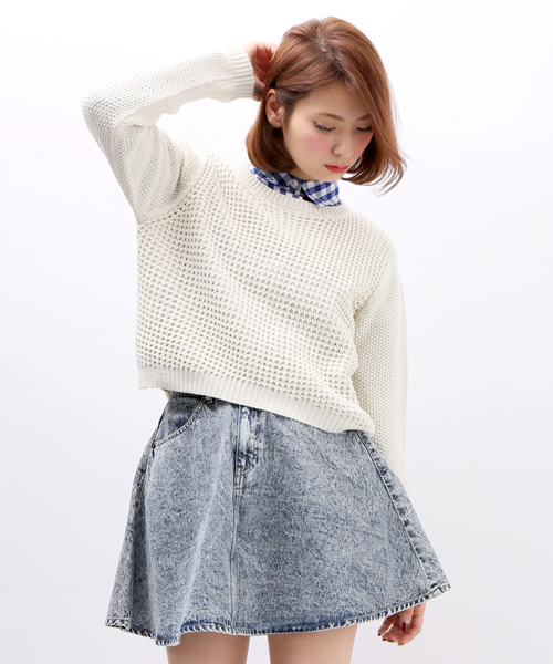 WEGO（ウィゴー）の「WEGO/チャンキーショートニット（ニット/セーター・レディース・ホワイト/グリーン系その他/ブルー/杢グレー・FREE）」の2枚目の写真