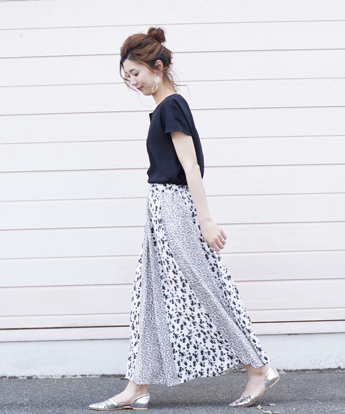 The Shinzone パッチワーク フレアスカート ブラック/ホワイト THE SHINZONE（ザ シンゾーン） SALE！シンゾーン 刺繍レーススカート