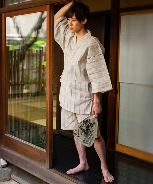 メンズ しじら織り 綿麻甚平 S/M/L/LL/3L/4L（浴衣