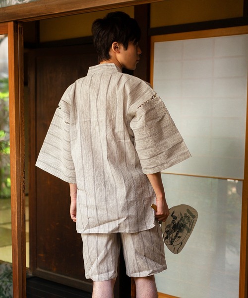 メンズ 綿麻甚平 しじら織り S/M/L/LL/3L/4L（浴衣