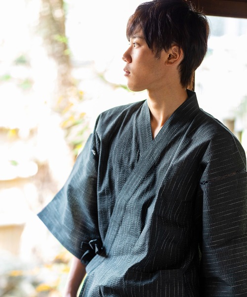 メンズ 綿麻甚平 しじら織り S/M/L/LL/3L/4L（浴衣
