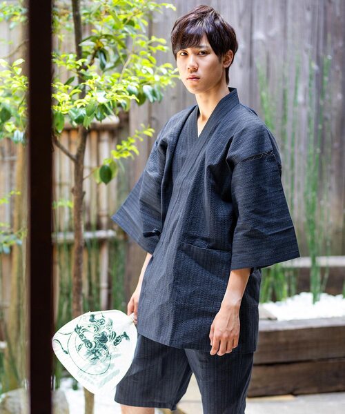 セール】メンズ 綿麻甚平 しじら織り S/M/L/LL/3L/4L（浴衣