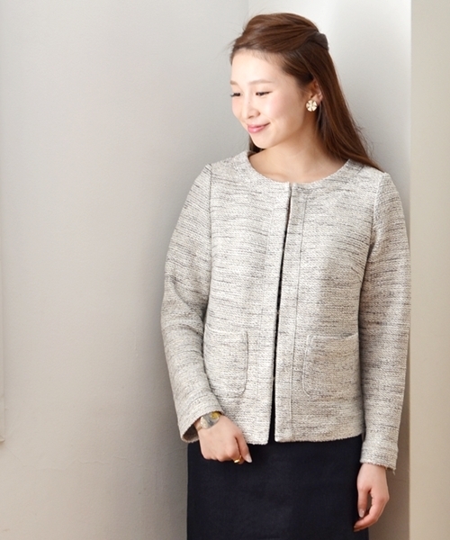 ❤️専用【極美品】アルベロベロ　ノーカラージャケット ブタさん ジップ　ブルゾン セール 40%OFF】SHIPS any: ウールミックス 襟付き コンパクト