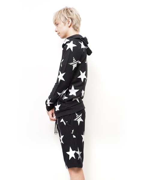 おしゃれスタ（オシャレスタ）の「スタープリントジップアップパーカーショートパンツセットアップ(KU)（パーカー・メンズ・ブラック・L/M）」の7枚目の写真