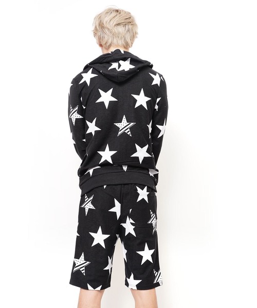 おしゃれスタ（オシャレスタ）の「スタープリントジップアップパーカーショートパンツセットアップ(KU)（パーカー・メンズ・ブラック・L/M）」の6枚目の写真