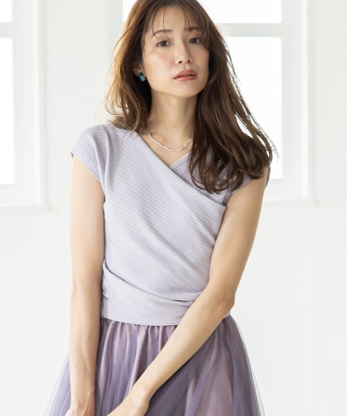 Agenda トゥエルブ トップス カシュクールバックリボンフレンチスリーブニットプルオーバー ニット セーター セール 12twelve アジェンダ のファッション