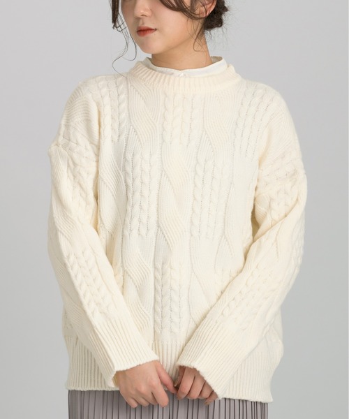 Ambre Neige(アンブルネージュ)の「ランダムケーブルニット/【WEB/EC限定商品】(ニット/セーター・レディース・オフホワイト/ピンク/ライトグリーン・FREE)」の2枚目の写真