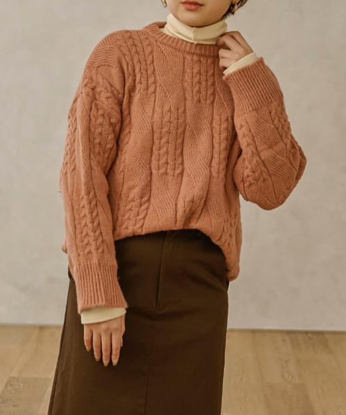 Ambre Neige(アンブルネージュ)の「ランダムケーブルニット/【WEB/EC限定商品】(ニット/セーター・レディース・オフホワイト/ピンク/ライトグリーン・FREE)」の3枚目の写真