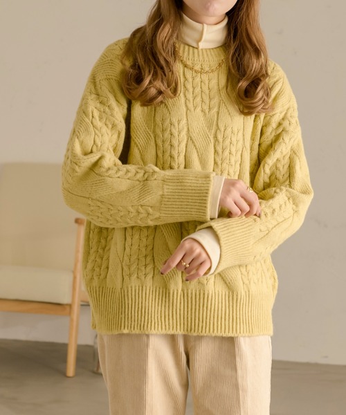 Ambre Neige(アンブルネージュ)の「ランダムケーブルニット/【WEB/EC限定商品】(ニット/セーター・レディース・オフホワイト/ピンク/ライトグリーン・FREE)」の1枚目の写真