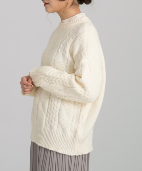 Ambre Neige(アンブルネージュ)の「ランダムケーブルニット/【WEB/EC限定商品】(ニット/セーター・レディース・オフホワイト/ピンク/ライトグリーン・FREE)」の7枚目の写真