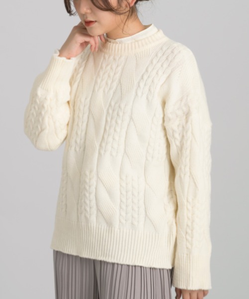 Ambre Neige(アンブルネージュ)の「ランダムケーブルニット/【WEB/EC限定商品】(ニット/セーター・レディース・オフホワイト/ピンク/ライトグリーン・FREE)」の4枚目の写真