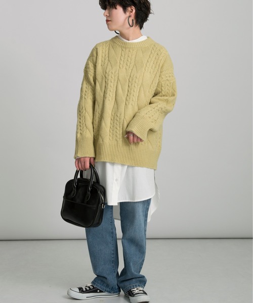 Ambre Neige(アンブルネージュ)の「ランダムケーブルニット/【WEB/EC限定商品】(ニット/セーター・レディース・オフホワイト/ピンク/ライトグリーン・FREE)」の15枚目の写真