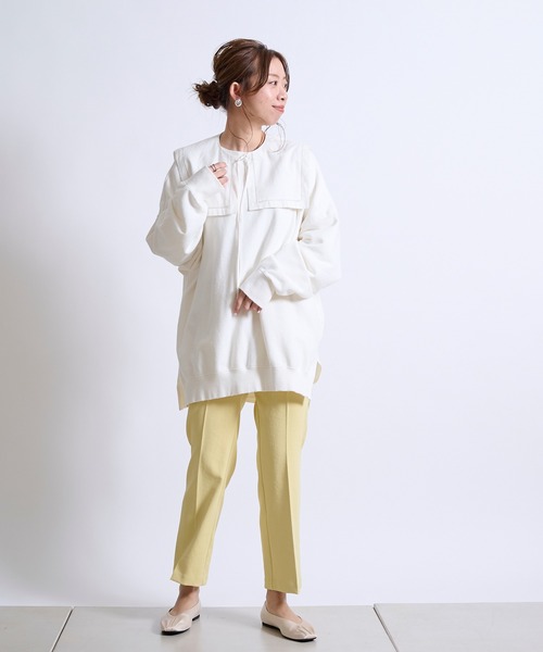 DouDou（ドゥドゥ）の「【新色追加】ストレッチ9丈センプレパンツ（その他パンツ・レディース・オフホワイト/カーキ/イエロー/ブラック/パープル・36/38）」の6枚目の写真