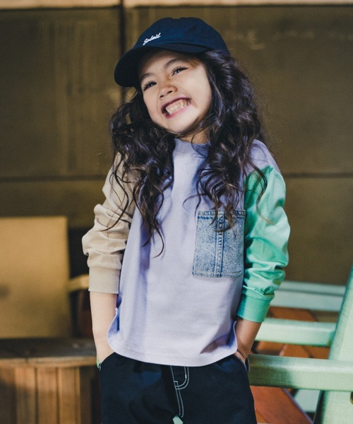 RADCHAP（ラッドチャップ）の「デニムポケット長袖Tシャツ（Tシャツ/カットソー・キッズ・オレンジ/パープル/アイボリー・130cm/150cm/120cm/100cm/90cm/140cm/110cm）」の2枚目の写真