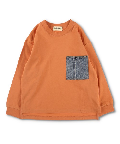 RADCHAP（ラッドチャップ）の「デニムポケット長袖Tシャツ（Tシャツ/カットソー・キッズ・オレンジ/パープル/アイボリー・130cm/150cm/120cm/100cm/90cm/140cm/110cm）」の3枚目の写真