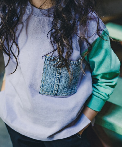 RADCHAP（ラッドチャップ）の「デニムポケット長袖Tシャツ（Tシャツ/カットソー・キッズ・オレンジ/パープル/アイボリー・130cm/150cm/120cm/100cm/90cm/140cm/110cm）」の9枚目の写真