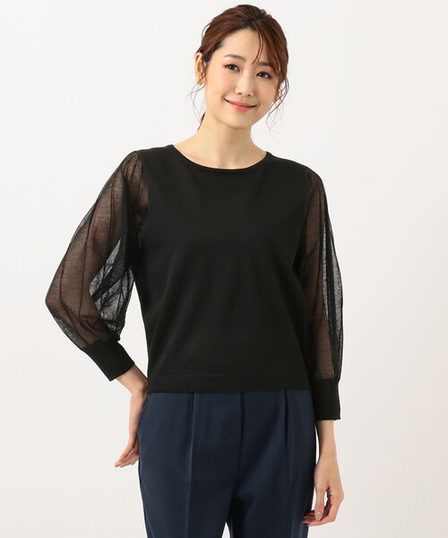 ANY SIS（エニィスィス）の「【洗える】シアースリーブ ニット（ニット/セーター・レディース・ブラック系/スカイブルー系/ベージュ系・2）」の2枚目の写真