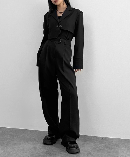 LVEU.（ラブユ.）の「【LVEU.】ハイウエストロングスラックスパンツ/ セットアップ ボトムス パンツ スラックス ロング ハイウエスト タック ブラック グレー グリーン ネイビー ZOZOTOWN限定 カラー（スラックス・レディース・ブラック/グレー/ネイビー/スモーキーグリーン系・FREE/M）」の16枚目の写真