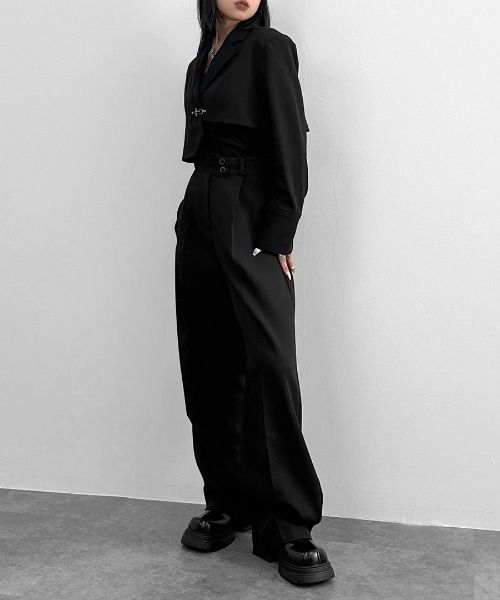 新品　HEUGN TROUSER040 ストライプウールスラックス　ブラック George ファッション 新品 HEUGN TROUSER040 ストライプウール