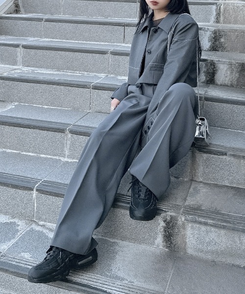 LVEU.（ラブユ.）の「【LVEU.】ハイウエストロングスラックスパンツ/ セットアップ ボトムス パンツ スラックス ロング ハイウエスト タック ブラック グレー グリーン ネイビー ZOZOTOWN限定 カラー（スラックス・レディース・ブラック/グレー/ネイビー/スモーキーグリーン系・FREE/M）」の12枚目の写真