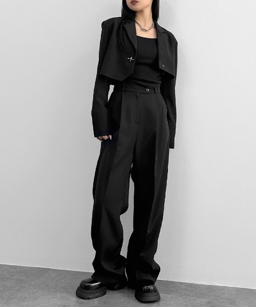 LVEU.（ラブユ.）の「【LVEU.】ハイウエストロングスラックスパンツ/ セットアップ ボトムス パンツ スラックス ロング ハイウエスト タック ブラック グレー グリーン ネイビー ZOZOTOWN限定 カラー（スラックス・レディース・ブラック/グレー/ネイビー/スモーキーグリーン系・FREE/M）」の9枚目の写真