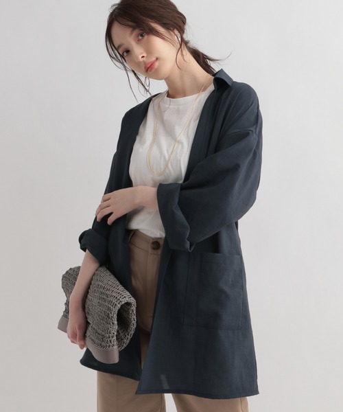 Andemiu（アンデミュウ）の「ガウンシャツ948068（シャツ/ブラウス・レディース・ライトブラウン/ネイビー・FREE）」の3枚目の写真