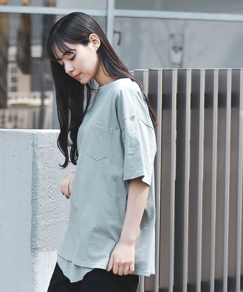 ビッグシルエットクルーネックtシャツ ワッフルロングタンクトップ セットアンサンブル