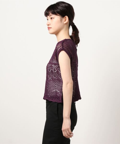 UNRELISH（アンレリッシュ）の「セットアップクロシェニットトップス（ニット/セーター・レディース・パープル/ベージュ/モカ・MEDIUM）」の4枚目の写真