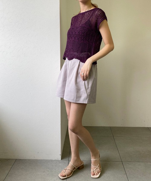 UNRELISH（アンレリッシュ）の「セットアップクロシェニットトップス（ニット/セーター・レディース・パープル/ベージュ/モカ・MEDIUM）」の10枚目の写真