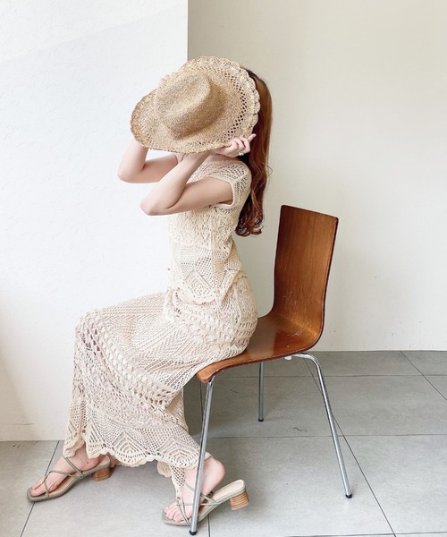 UNRELISH（アンレリッシュ）の「セットアップクロシェニットトップス（ニット/セーター・レディース・パープル/ベージュ/モカ・MEDIUM）」の14枚目の写真