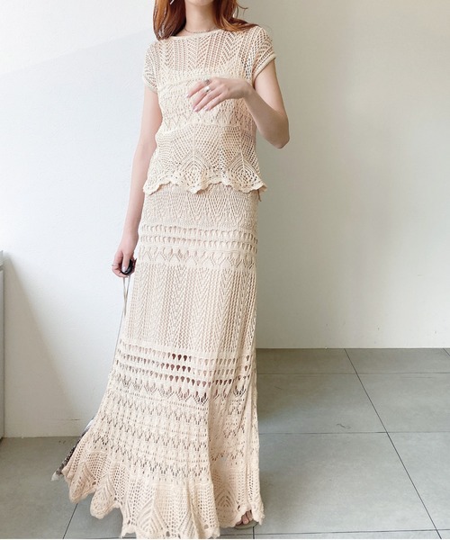 UNRELISH（アンレリッシュ）の「セットアップクロシェニットトップス（ニット/セーター・レディース・パープル/ベージュ/モカ・MEDIUM）」の15枚目の写真