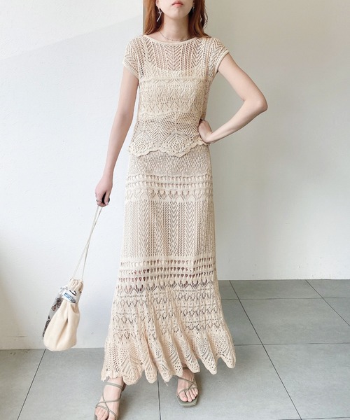 UNRELISH（アンレリッシュ）の「セットアップクロシェニットトップス（ニット/セーター・レディース・パープル/ベージュ/モカ・MEDIUM）」の16枚目の写真