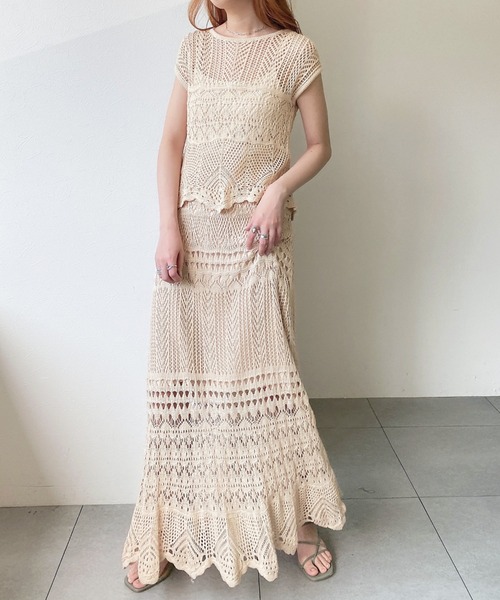 UNRELISH（アンレリッシュ）の「セットアップクロシェニットトップス（ニット/セーター・レディース・パープル/ベージュ/モカ・MEDIUM）」の17枚目の写真