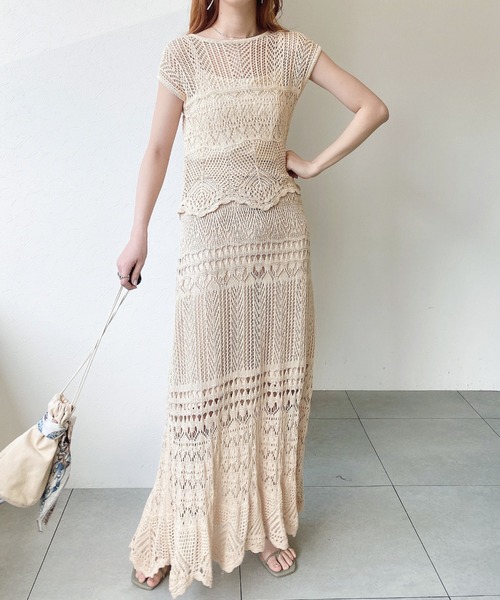 UNRELISH（アンレリッシュ）の「セットアップクロシェニットトップス（ニット/セーター・レディース・パープル/ベージュ/モカ・MEDIUM）」の20枚目の写真