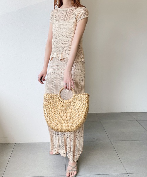 UNRELISH（アンレリッシュ）の「セットアップクロシェニットトップス（ニット/セーター・レディース・パープル/ベージュ/モカ・MEDIUM）」の21枚目の写真