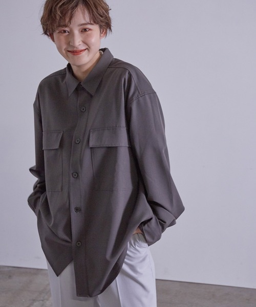 JUNRED（ジュンレッド）の「ワイドプラケットルーズCPOシャツ（シャツ/ブラウス・メンズ・サックスブルー/チャコールグレー/ホワイト・S/M/L）」の2枚目の写真