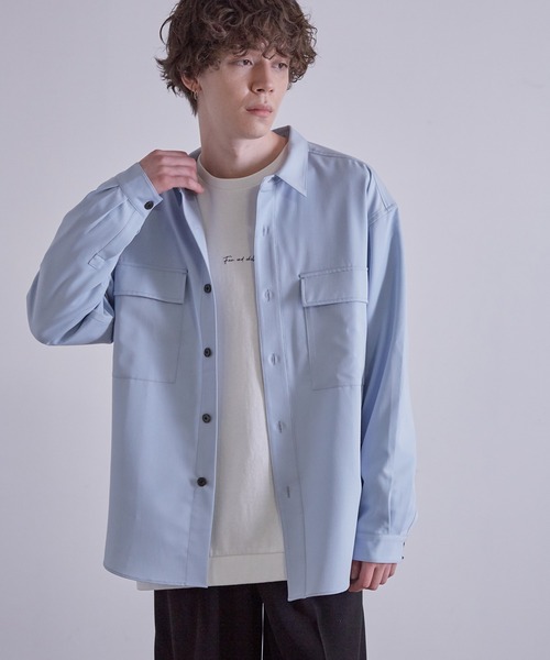 JUNRED（ジュンレッド）の「ワイドプラケットルーズCPOシャツ（シャツ/ブラウス・メンズ・サックスブルー/チャコールグレー/ホワイト・S/M/L）」の6枚目の写真