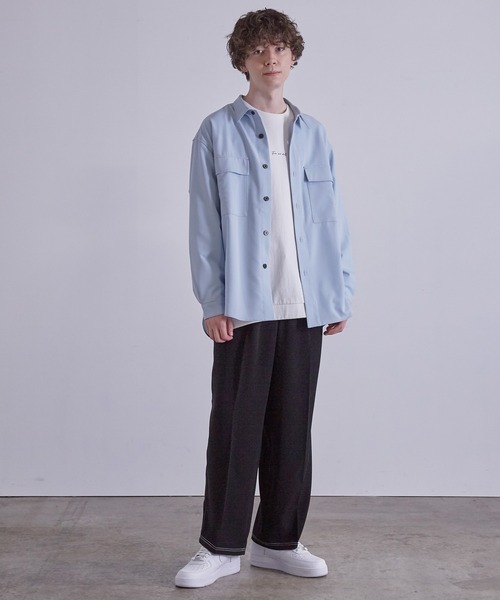 JUNRED（ジュンレッド）の「ワイドプラケットルーズCPOシャツ（シャツ/ブラウス・メンズ・サックスブルー/チャコールグレー/ホワイト・S/M/L）」の8枚目の写真